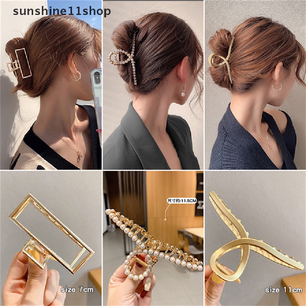 Sho Jepit Rambut Besar Bahan Metal Dengan Mutiara Untuk Wanita