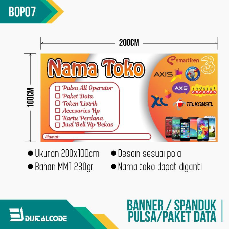 BOP07 Spanduk Banner Pulsa Paket Data 200x100cm