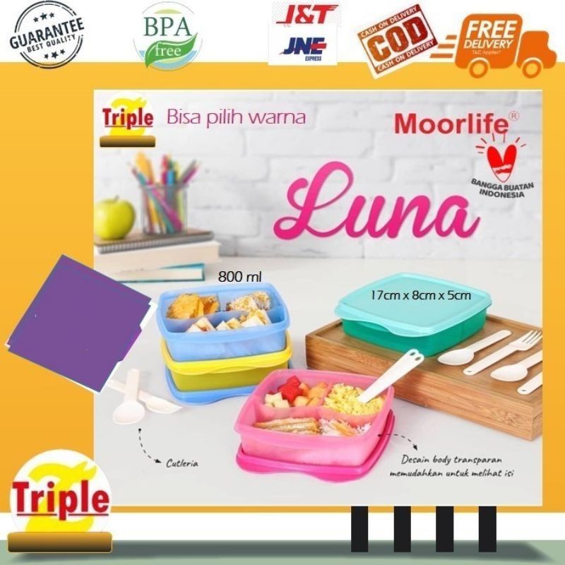 LUNCH BOX SET KOTAK MAKAN PLASTIK LUNA MOORLIFE