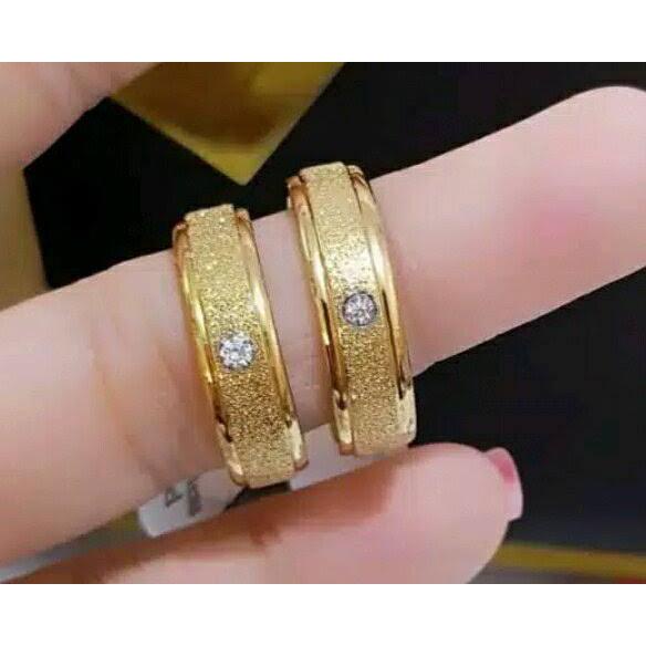 (FREE BOX) CINCIN TUNANGAN COUPLE PASIR BERMATA FREE BOX BENTUK LOVE UKURAN KECIL