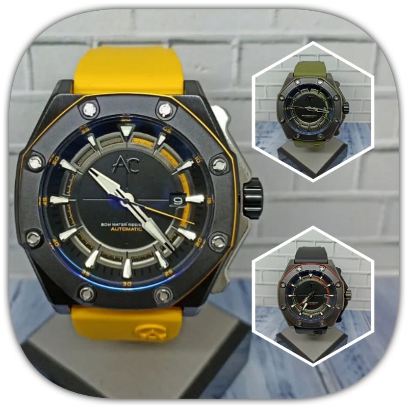 Jam tangan pria Alexandre christie collction 9601, Automatic, tali rubber, ORIGINAL, bergaransi resm