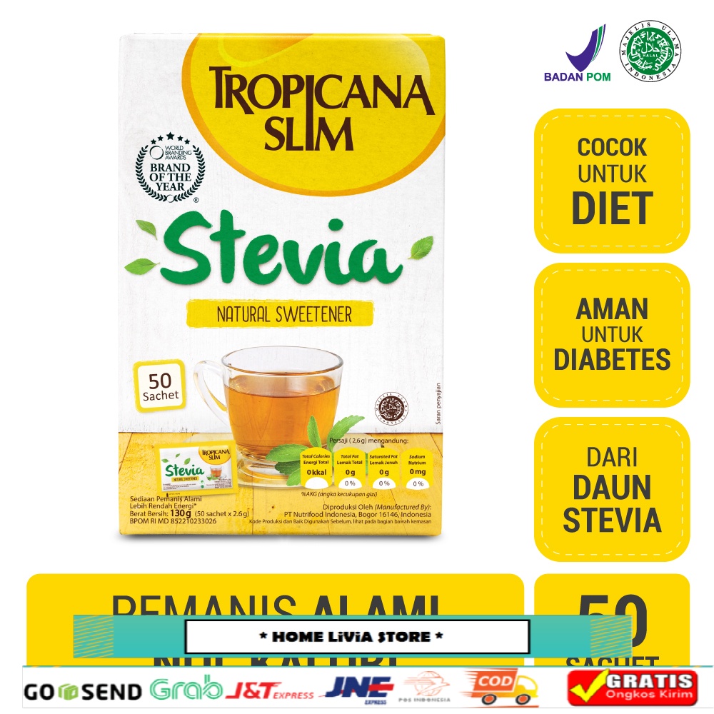 

Tropicana Slim Sweetener Stevia 50 sachet - Pemanis Alami untuk Batasi Gula