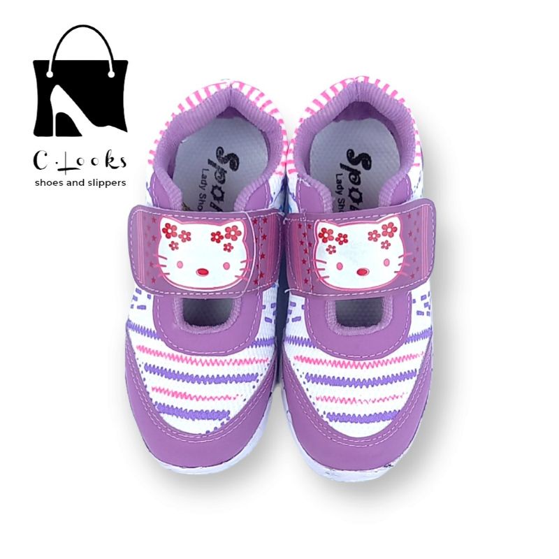 Sporty LB Garis Hello Kitty Sepatu Anak Perempuan Size 26-30 Putih Ungu