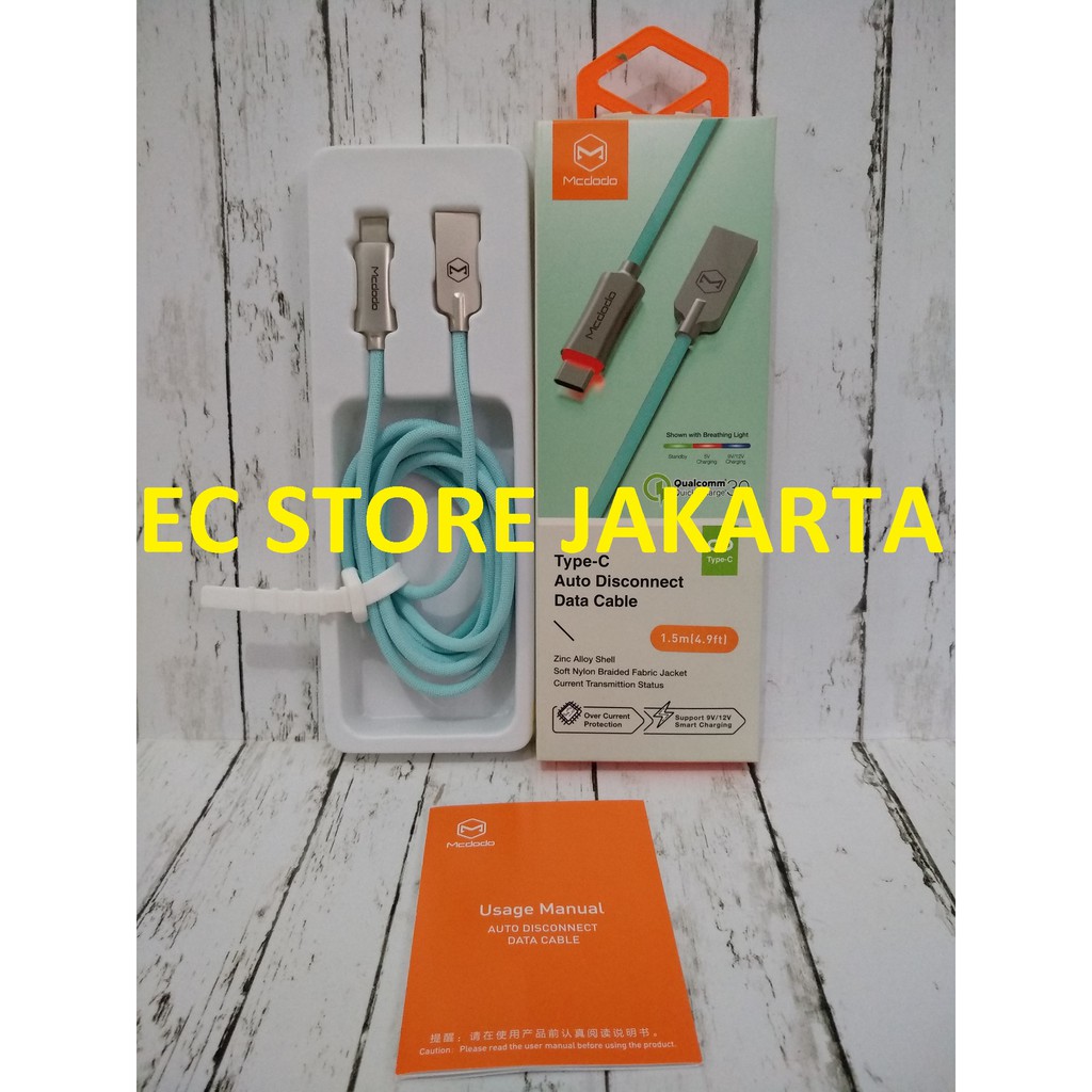 Kabel Type C McDodo Auto Disconnect Type C to USB Data Cable 1.5 M QC 3.0 - Tiffany Blue