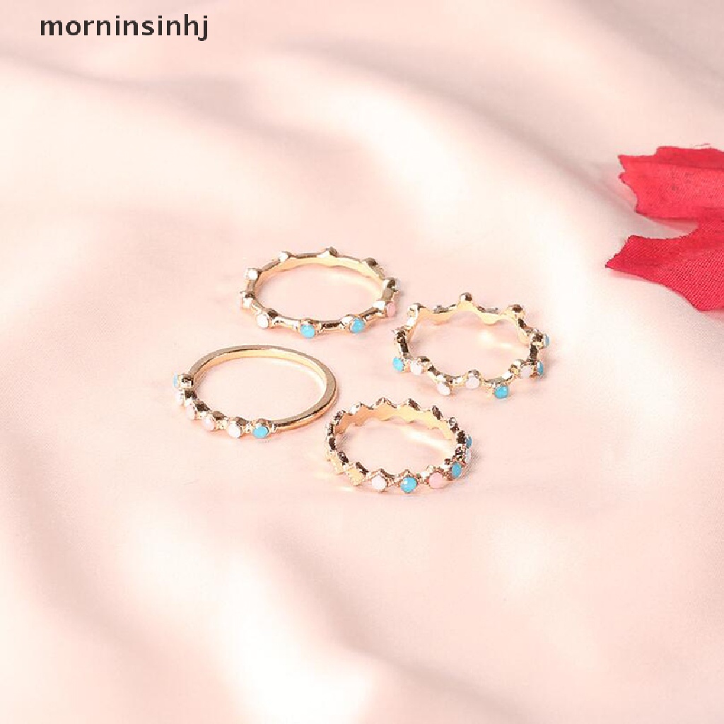 4pcs / Set Cincin Batu Kristal Gaya Bohemian Untuk Pernikahan