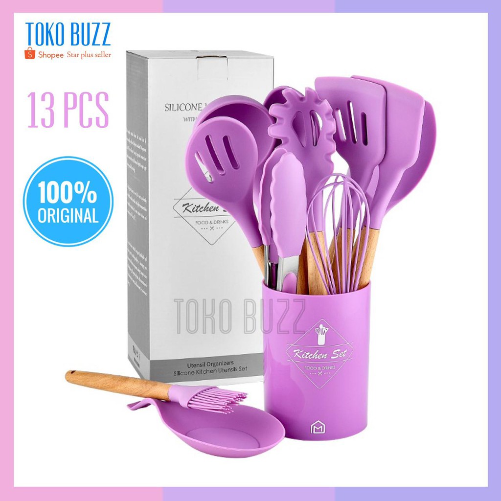 SPATULA SILICONE Set 13 Pcs / SUTIL Silikon Alat Masak UTENSIL PREMIUM KITCHEN FULL SET KT-046 / Alat Masak Tumis Goreng Pengocok Telur Sendok Sup Sendok Spageti Olesan Kue