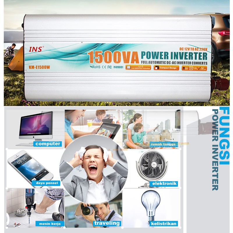 EELIC POI-I1500WU Power Inverter 1500 Watt Adaptor DC12V-AC220V