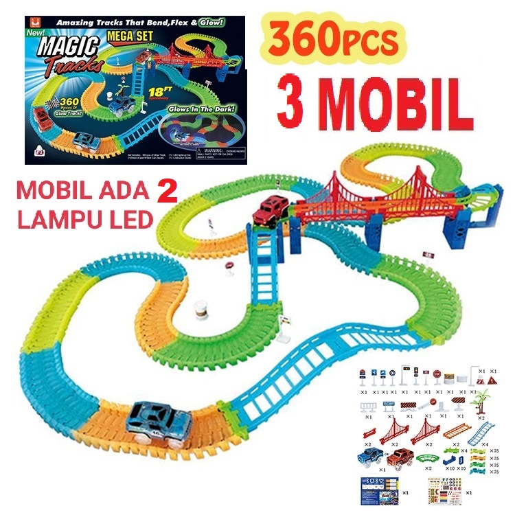 Mainan EDUKASI BELAJAR RACING Anak car / mobil Magic Track PARKING LOT Race - GLOW IN THE DARK MAGIC