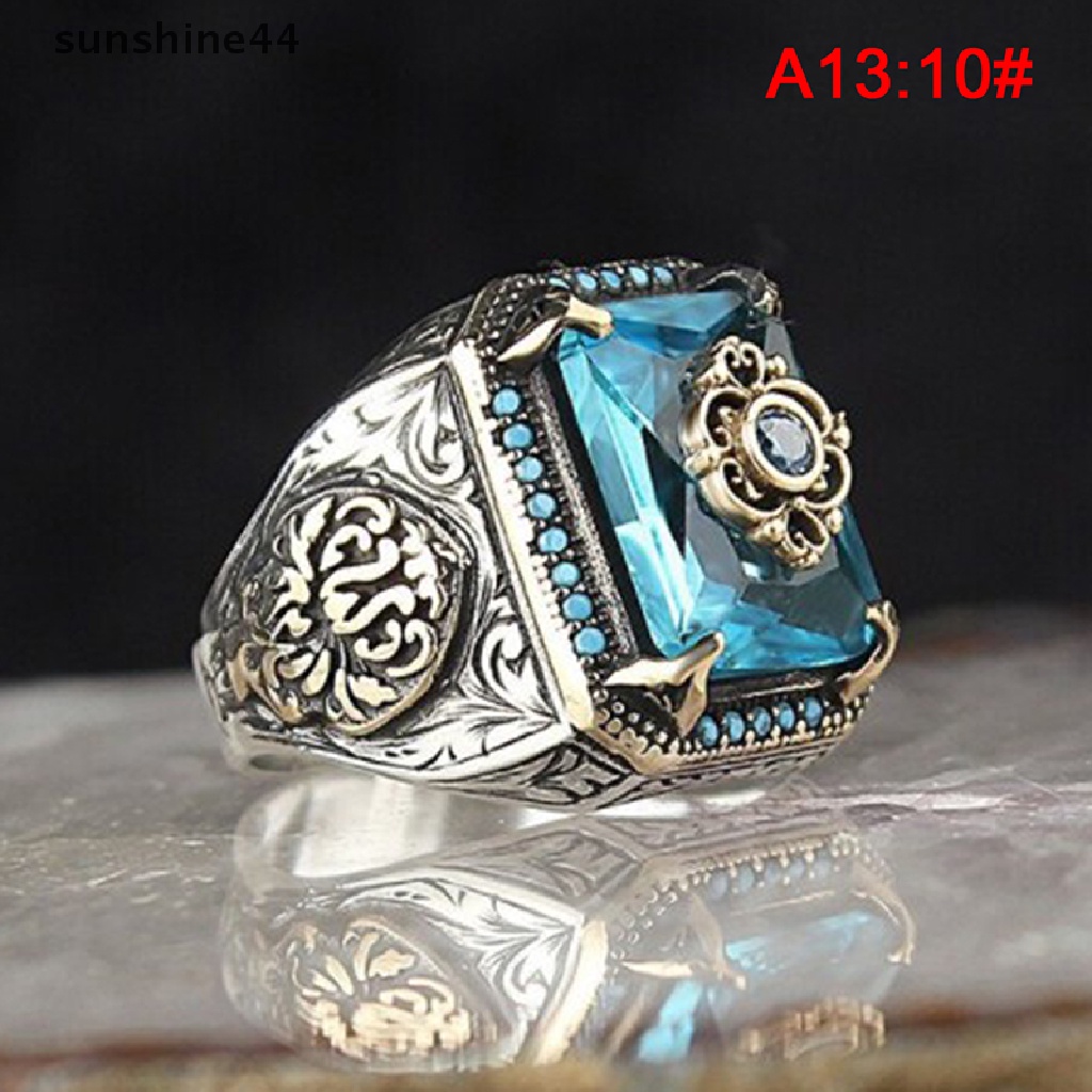 Sunshine Cincin Handmade Gaya Turki Vintage Bahan Metal Warna Silver Untuk Pria / Wanita