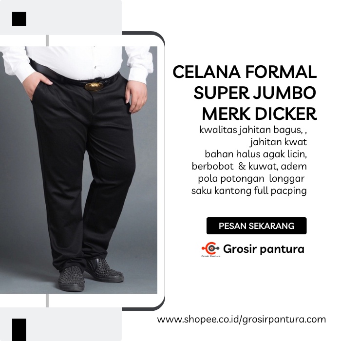 Celana Panjang Kantor Formal Jumbo Big Size Pria Dewasa Bahan Tebal Size 39-50