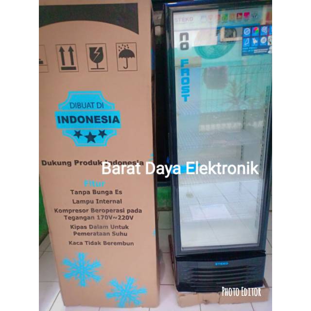 SHOWCASE PENDINGIN MINUMAN STEKO MG 220 4 RAK DISPLAY COOLER KULKAS LOW WATT NO FROST/TANPA BUNGA ES