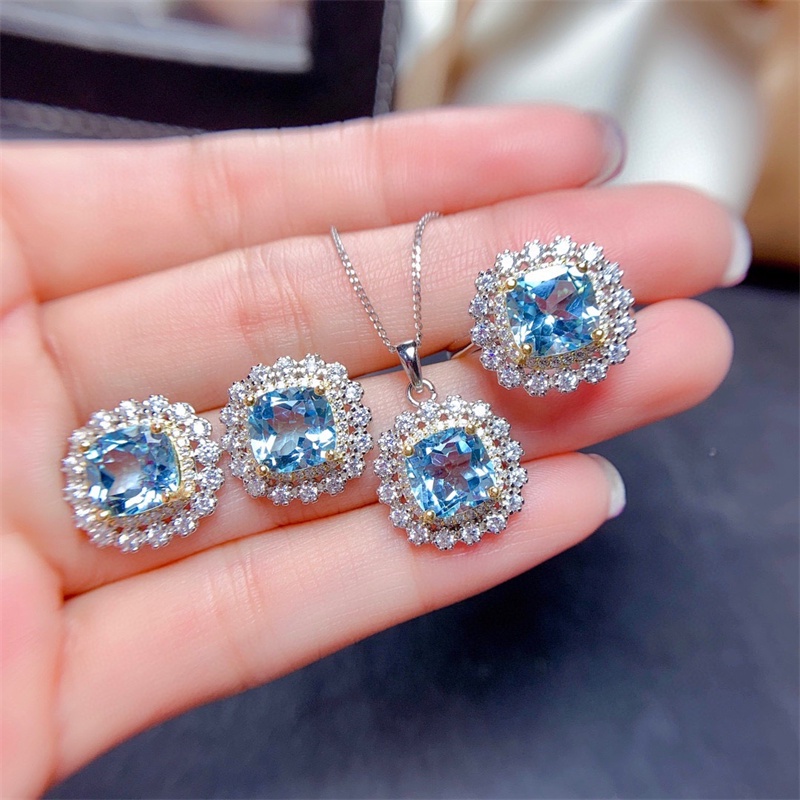 Set Kalung Anting Cincin S925 Silver Rose Gold Moissanite Topaz