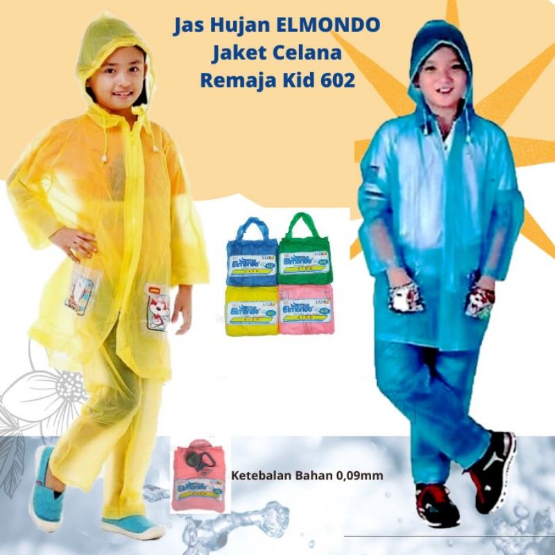 Jas Hujan Jaket Celana Anak Remaja Transparan Kidd elmondo (Jas Hujan Anak SD)