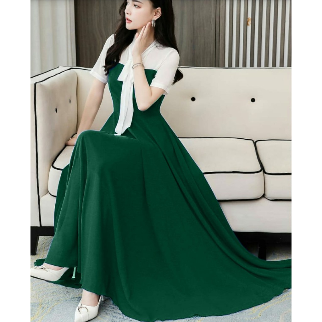 *[MCFK] Dress Nero / Longdress Pita Kombinasi Wanita / Longdress Korea / Dress Panjang / Longdres Wanita Terbaru