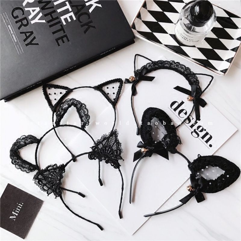 Kostum Halloween Bando Impor Korea Kelinci Kucing Renda Veil Neko Mimi Headband Cat Bunny Lace