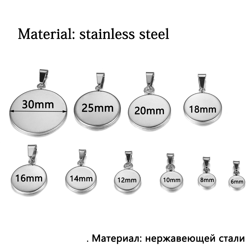 10pcs/lot 6-25mm Stainless Steel Blank Trays Pendant Settings With Clasps Cabochon Base Bezel For DIY Jewelry Making Supplies