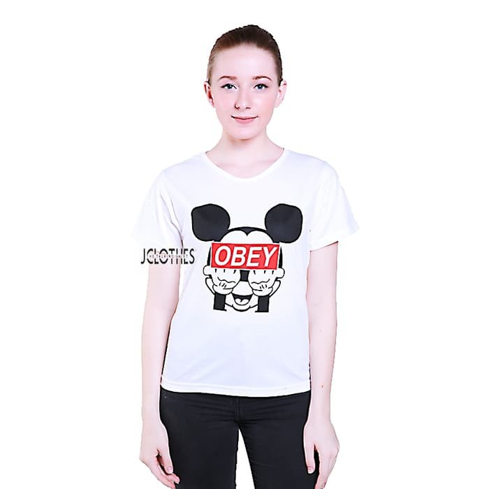 Kaos Wanita / Tumblr Tee Lengan Pendek Mickey Obey - Putih