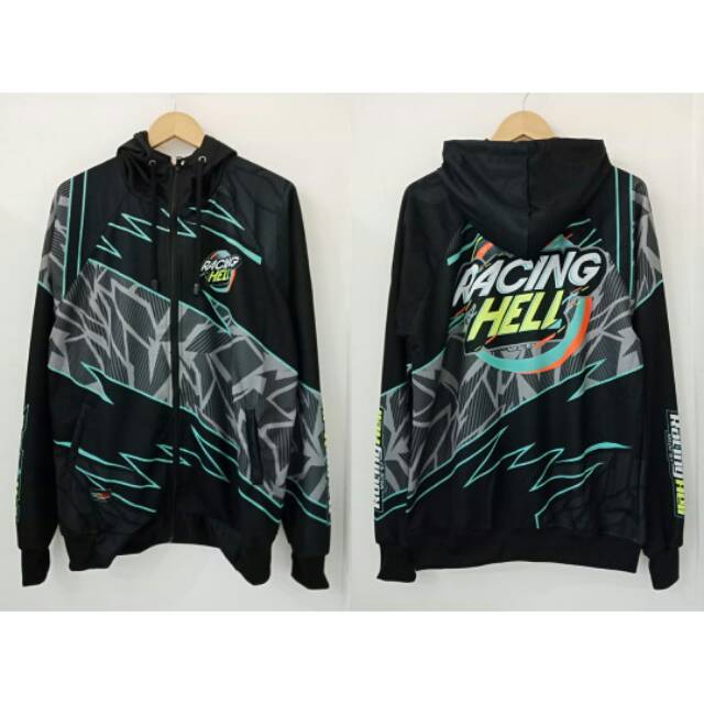 Jaket RACING HELL Printing Hitam Hijau Abu Sabit