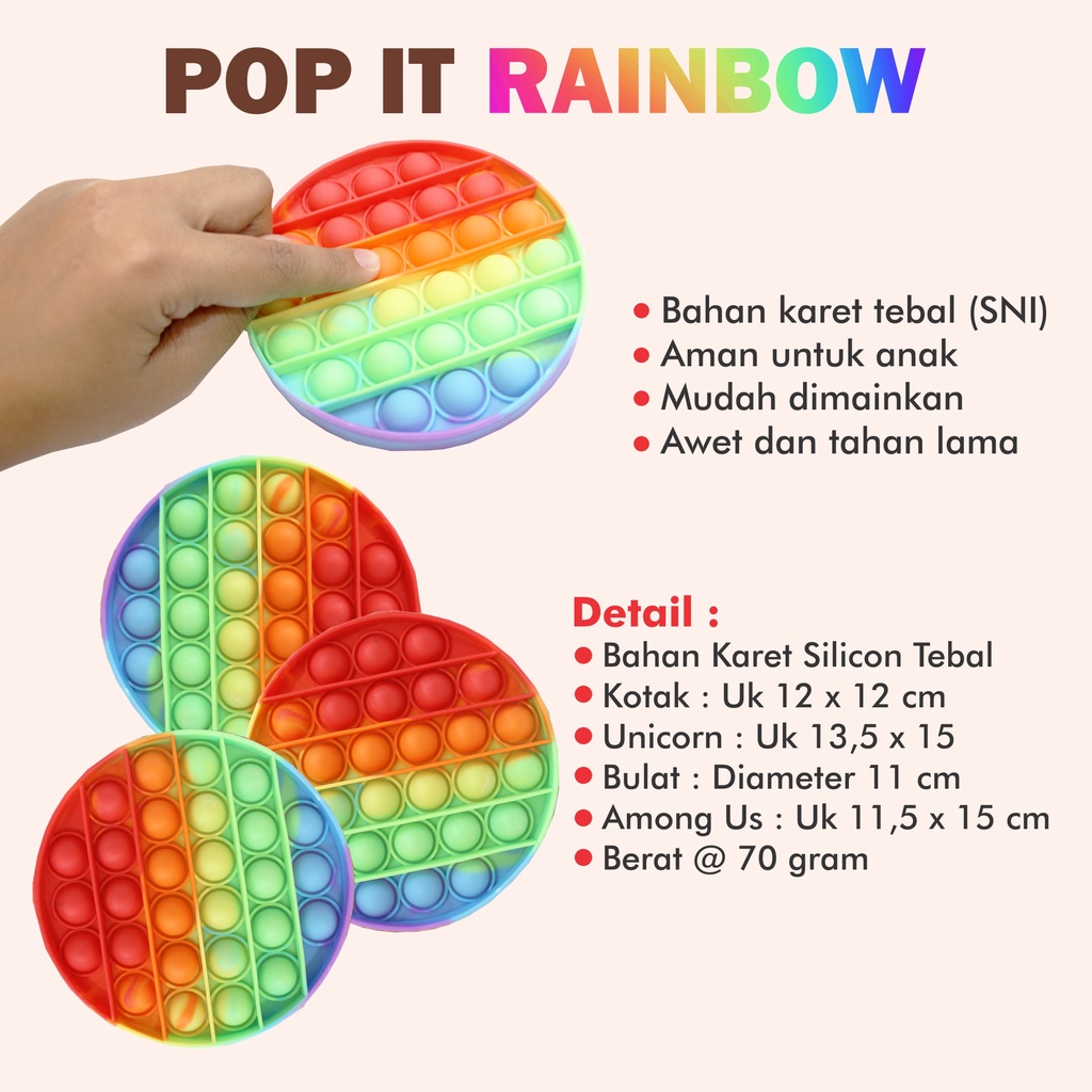 Mainan Pop it / Pop It Murah : Pop it Rainbow Unicorn Fidget Toy Push bubble Penghilang Stres Mainan Anak Murah-1