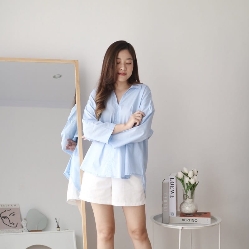 BEFAST -  ZEC OOTD kemeja DOYA / Vinci RAYON DIAMOND Oversize Shirt / Kemeja Polos Formal / Kemeja Lengan Panjang / Pakaian Wanita Kerja/Kampus / Kemeja Leher V / Fashion Wanita Casual / Kemeja Best Seller / OOTD Wanita Korean Style