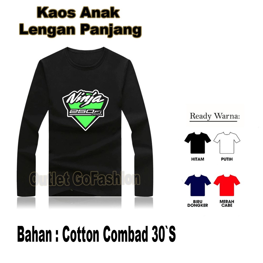 Baju Kaos Anak Kawasaki Ninja 250 Fi Owner T Shirt Motor Otomotif Lengan Panjang 3 - 12 Tahun Keren