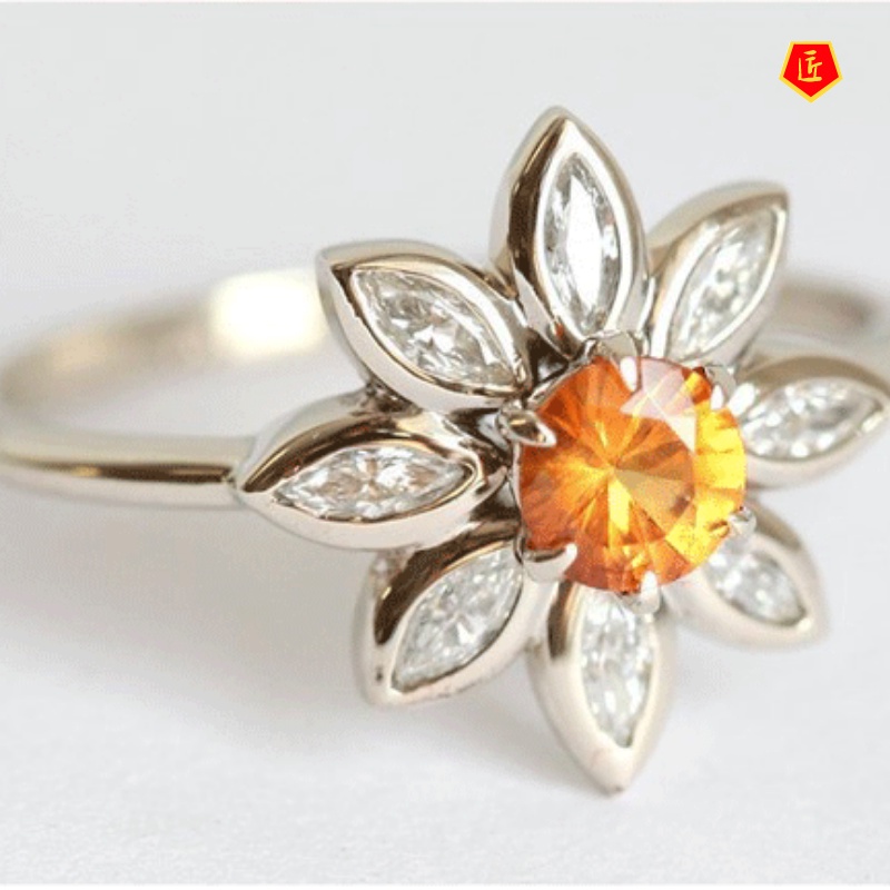 [Ready Stock]Retro Sunflower Diamond-Studded Ring Simple All-Match