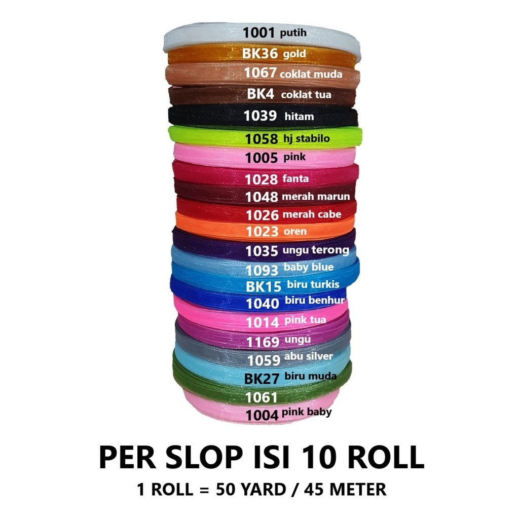 

Pita ORGANDI Polos 1/4 inch/0,6 cm @10 roll Pita Kado Pita Kaca Transparan 1/4inch/0,6cm