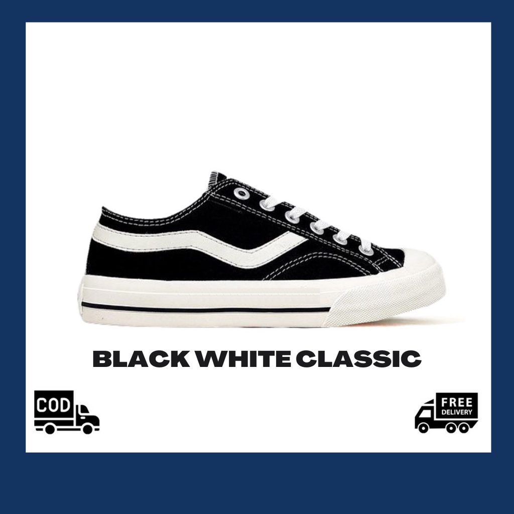 ORIGINAL Sepatu Lokal Not Ventela Public Low Black White Sneakers Kasual Pria Wanita