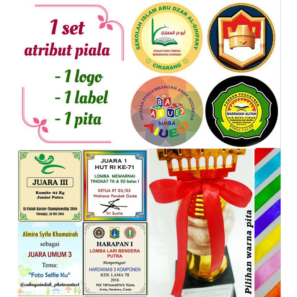 

Langsung Order set atribut pelengkap piala atau trophy 1 logo 1 label 1 pita Murah