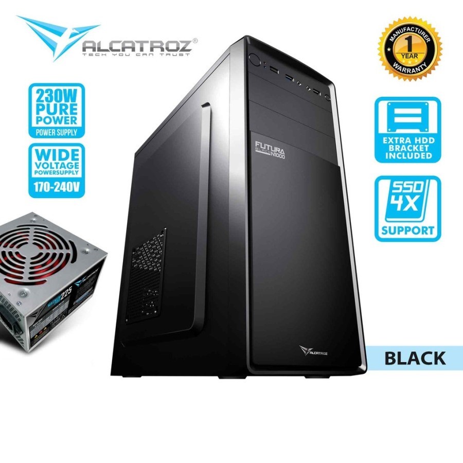 Alcatroz Futura Black N1000 + PSU 230W Casing PC