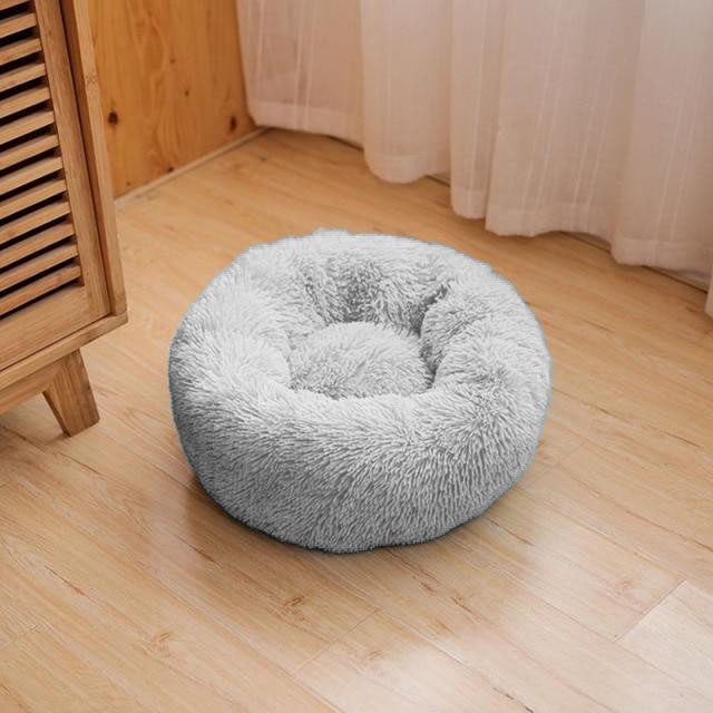 Tempat Tidur Kucing Donat/Kasur Kucing Bulat Lembut Dan Tebal/Bantal Tidur Kucing Tebal Bulu/Cat Bed/Alas Tidur Kucing Murah Dan Premium/Kandang Kucing/Keranjang Kucing/Ranjang Kucing Premium/Perlengkapan Kucing Dan Hewan-Putih