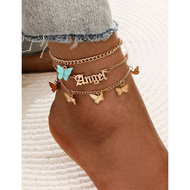 LRC Gelang Kaki Fashion Alloy Butterfly Resin Alphabet Multilayer Anklet K43647