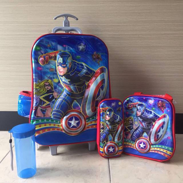 Tas Troli Anak Laki-Laki TK SD 7d 3 Roda 4in1 Set Transformer