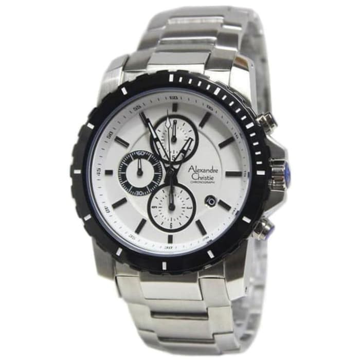 JAM TANGAN PRIA ALEXANDRE CHRISTIE AC 6141 SILVER WHITE RING BLACK ORIGINAL GARANSI RESMI 1 TAHUN