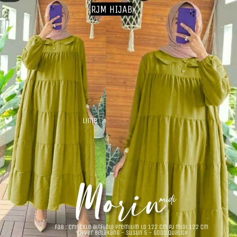 Morin midi dress crinkle airflow ruffle susun jumbo LD 120-122 XXL