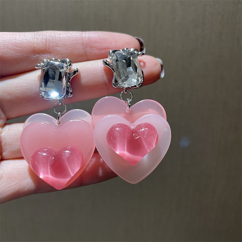 Anting Bentuk Hati Warna Pink Gaya Harajuku Korea