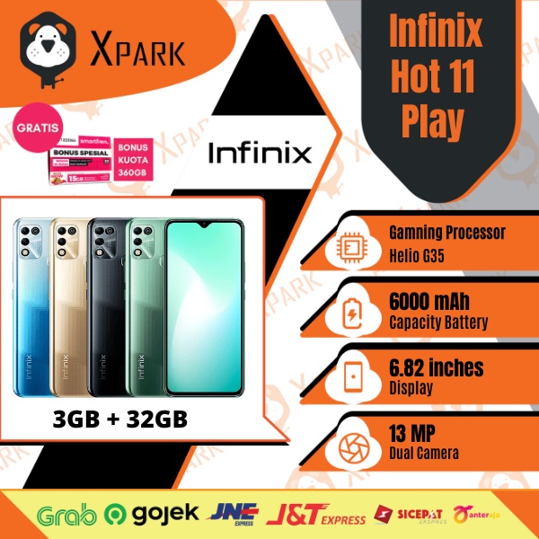 infinix hot 11 play  smartphone   3gb   32gb     garansi resmi