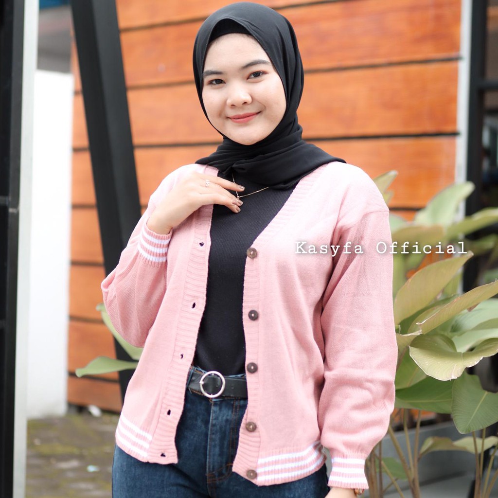 CARDI RAJUT FULL KANCING MIX STRIPE