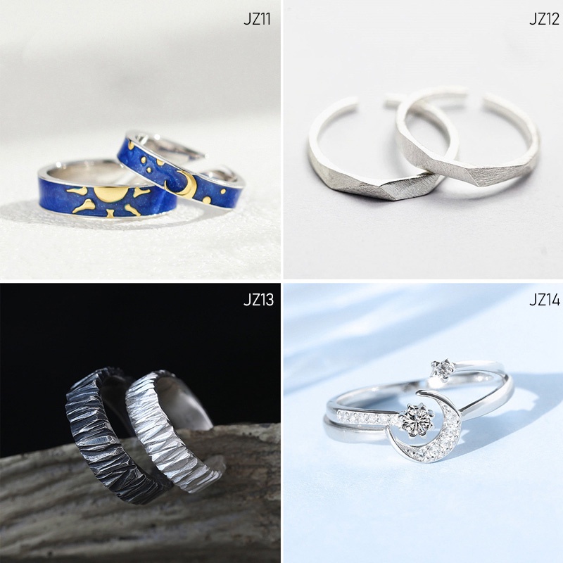 Fancyqube 2pcs Cincin Model Terbuka Desain Electrocardiogram Hati Warna Hitam Silver Untuk Pria Dan Wanita