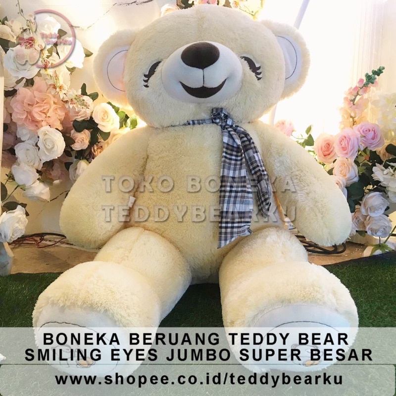 Boneka Beruang Senyum SMILING EYES Lucu Size JUMBO 1Meter Label SNI