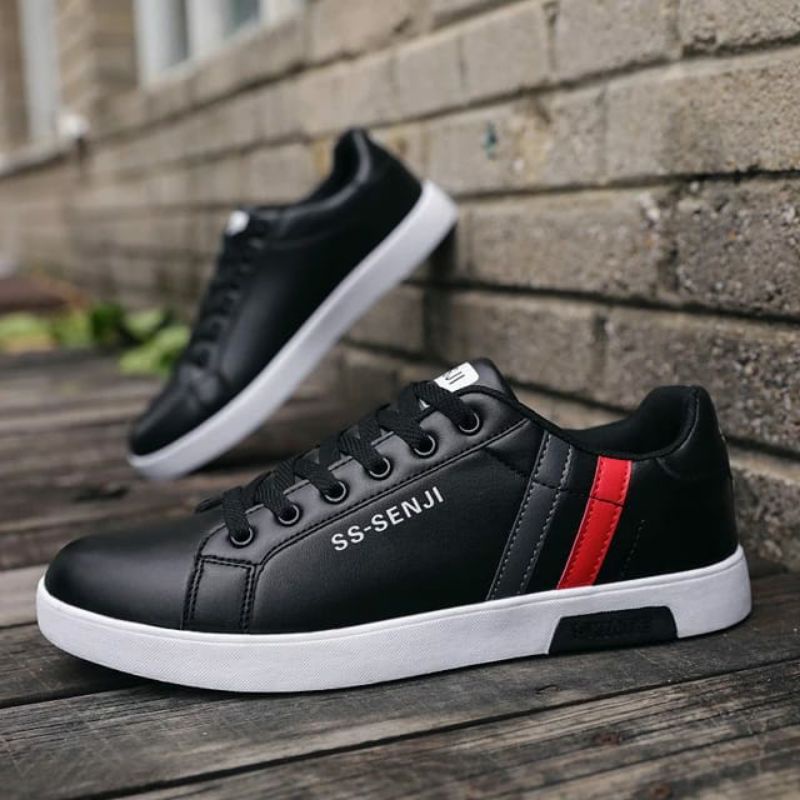 Zhira SEPATU SNEAKERS HITAM PUTIH PRIA SS SENJI|Spatu|swepatu|Sepatu full white|Sepatu Sneakers Remaja Pria|Snakers Snikers Cowok Cowok Dewasa|Sepatu Model Sporty Men Fashion