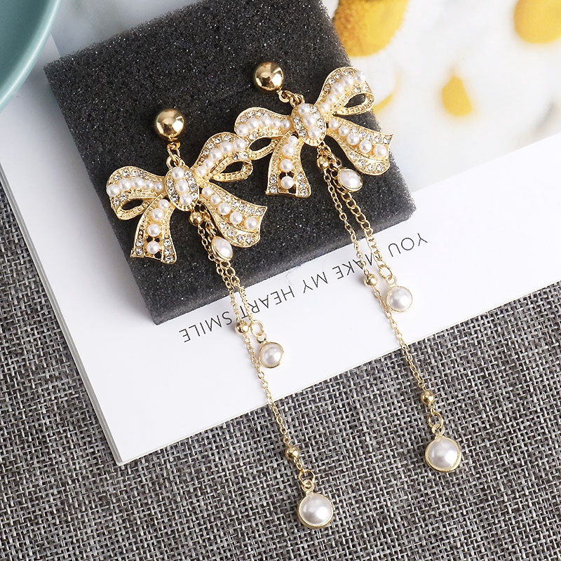 Anting Tusuk Gantung Sterling Silver S925 Desain Pita Hias Full Kristal Berlian Imitasi Untuk Wanita