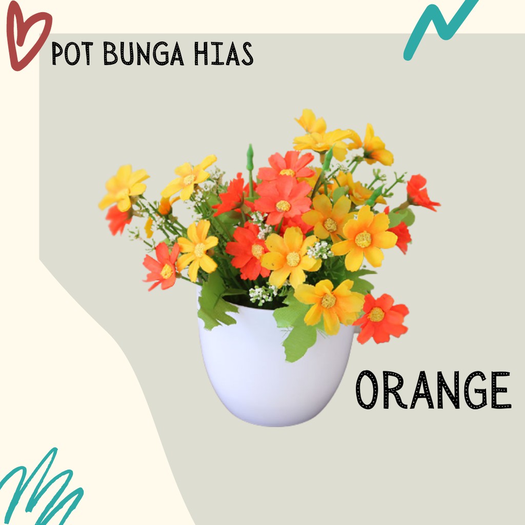 Satu7an PBP30 Tanaman Bunga Plastik Tanaman Hias Bunga Anggrek Krisan Pot Bunga Hias Bonsai Ornamen Dekorasi Rumah Artificial Flower