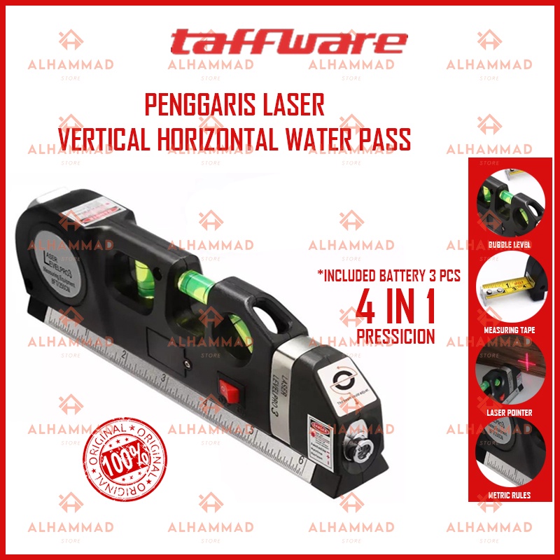 Taffware LEVELPRO3 Penggaris Laser Horizontal Vertical 250CM + Waterpass