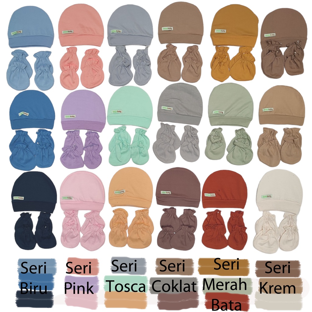 9in1 isi 3 Topi Bayi 3 Pasang Sarung Tangan 3 Pasang Sarung Kaki Bayi / Set Topi Sarung Tangan Kaki Bayi Baru Lahir Newborn Gift Set Baby Topi Bulat Polos Grosir Murah