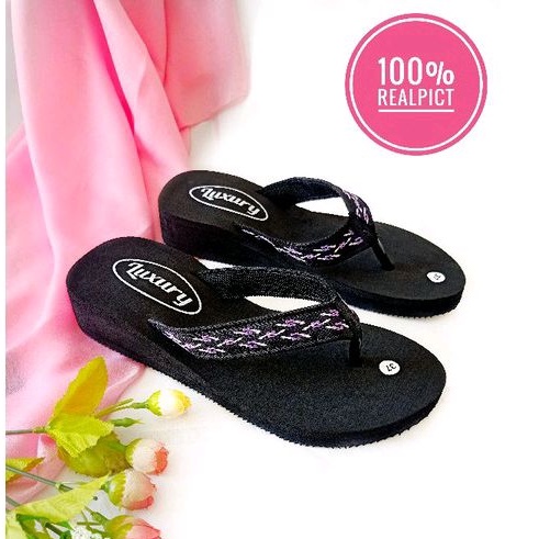 Sandal Jepit Wanita Polos - Sandal Wedges Wanita - Sandal Wanita Murah - Sandal Spon Wanita (kelip2)