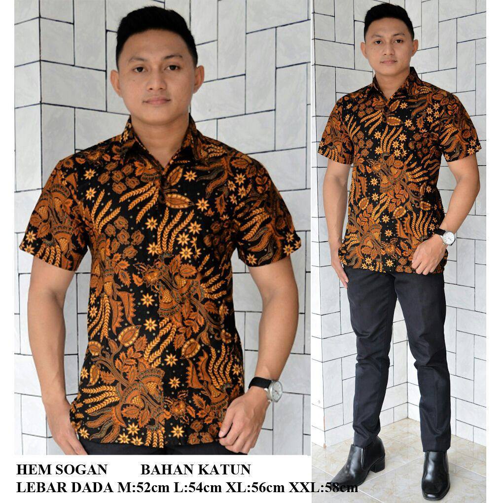 Hem Batik Sogan Manggar Atasan Kemeja Pria Batik Modern