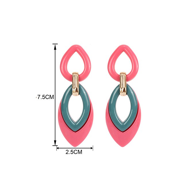 LRC Anting Tusuk Fashion Acrylic Contrast Geometric Drop Earrings F5501X