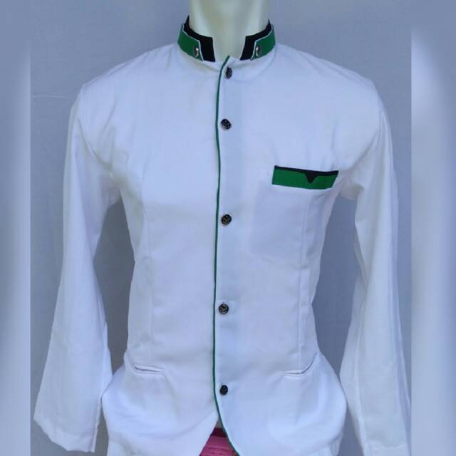 [COD] JASKO ELEGAN PUTIH POLOS LIST HIJAU