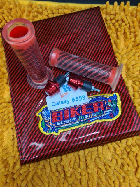 Kulit Jok Karbon merah + Jalu Stang + Handgrip Karbon Kitaco